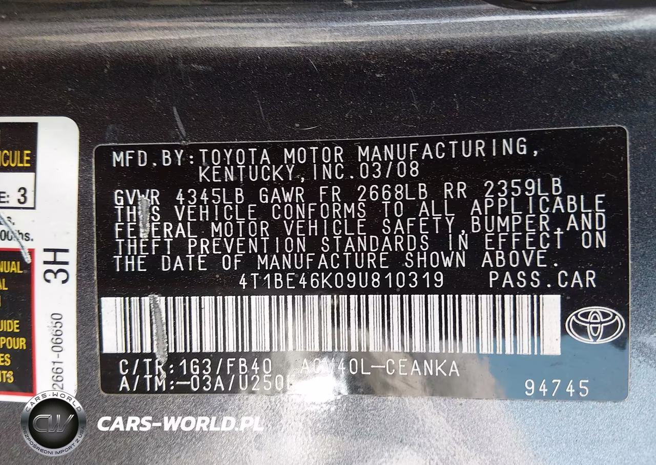 2009 Toyota Camry Le VIN:4T1BE46K09U810319 - 9