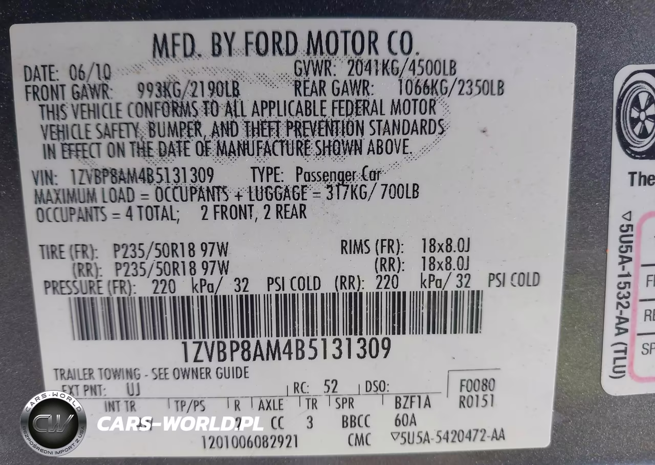 2011 Ford Mustang V6 Premium VIN:1ZVBP8AM4B5131309 - 9