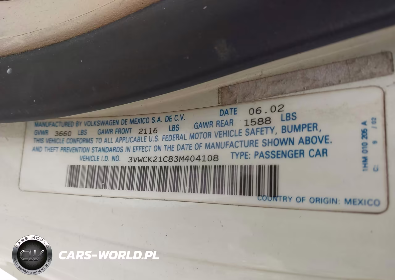 2003 Volkswagen New Beetle Gls 2.0L VIN:3VWCK21C83M404108 - 9