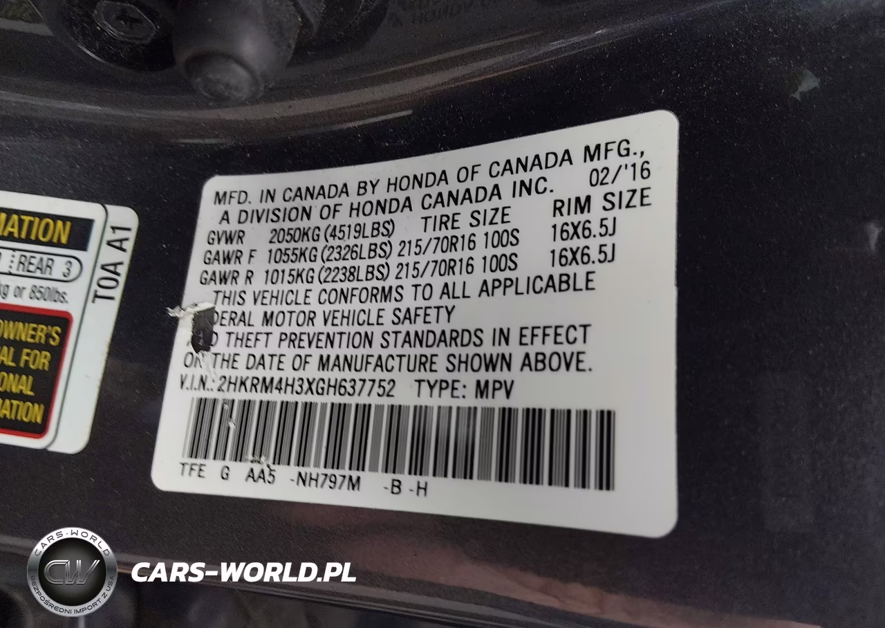 2016 Honda Cr-V Lx VIN:2HKRM4H3XGH637752 - 9