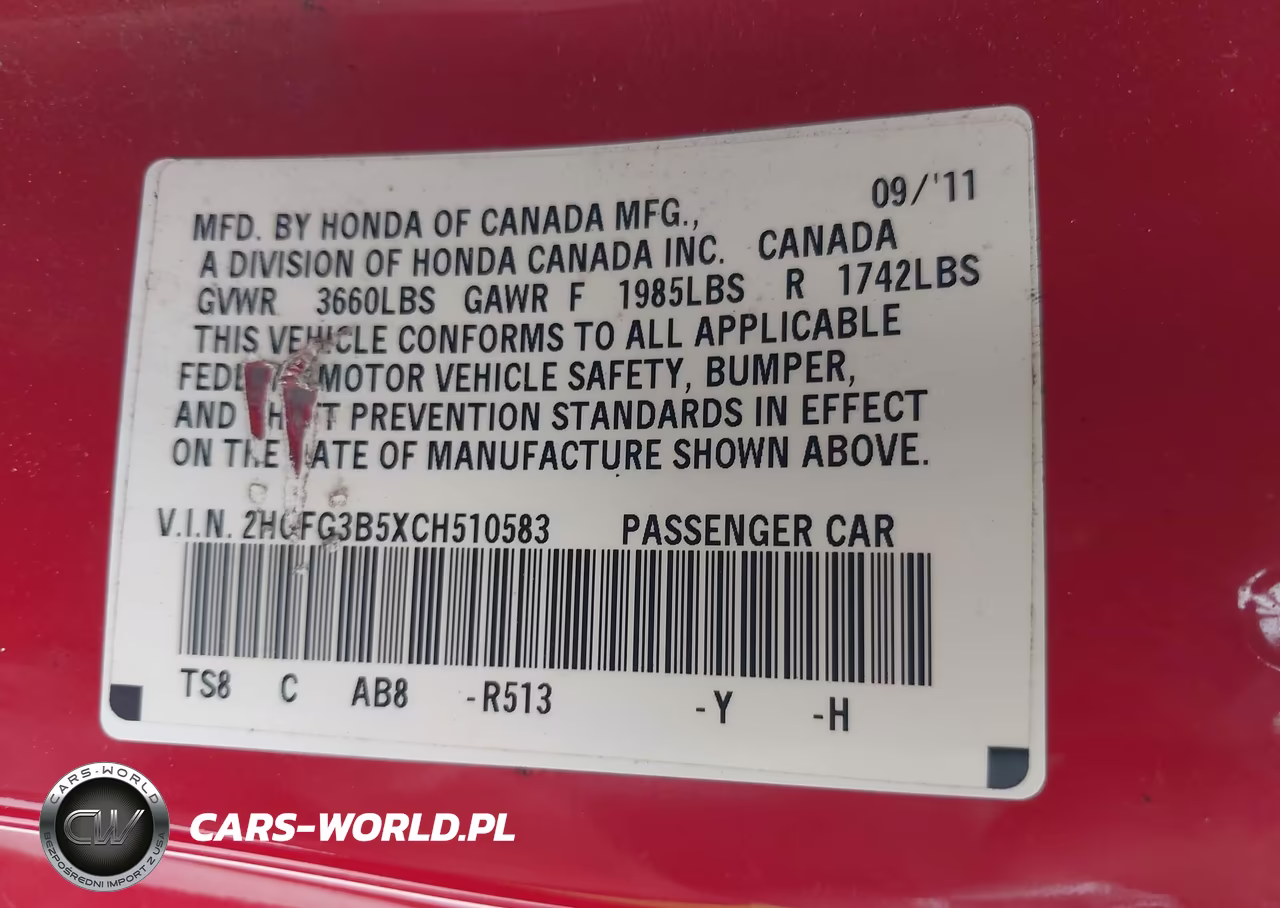 2012 Honda Civic Lx VIN:2HGFG3B5XCH510583 - 9