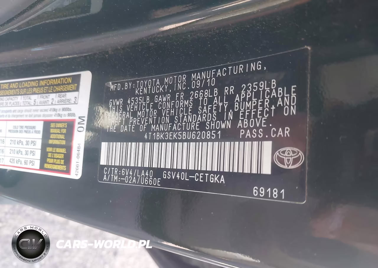 2011 Toyota Camry Xle V6 VIN:4T1BK3EK5BU620851 - 9