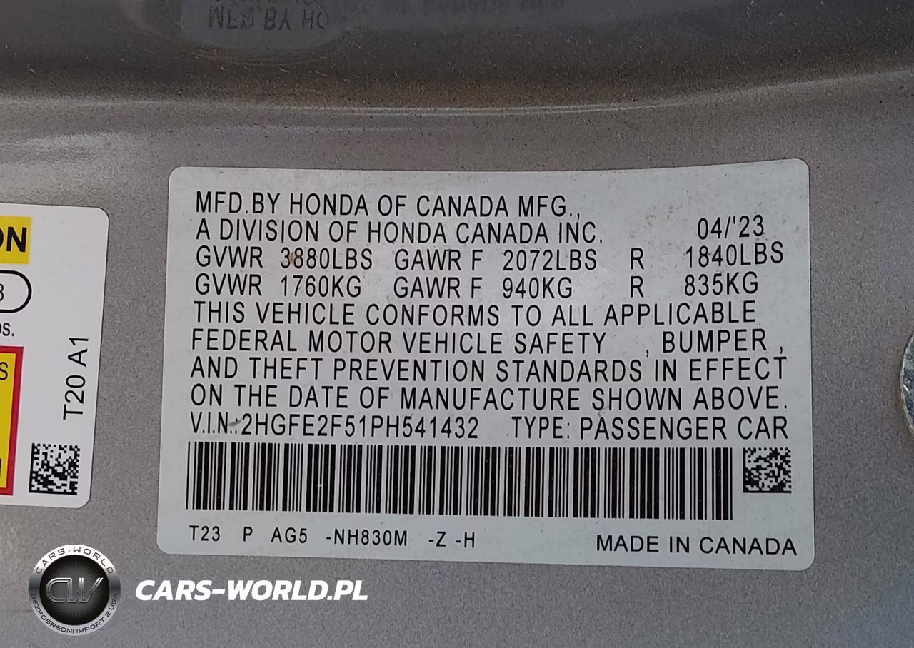 2023 Honda Civic Sport VIN:2HGFE2F51PH541432 - 9