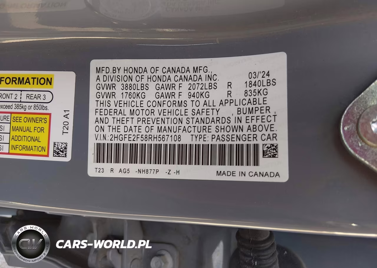 2024 Honda Civic Sport VIN:2HGFE2F58RH567108 - 9