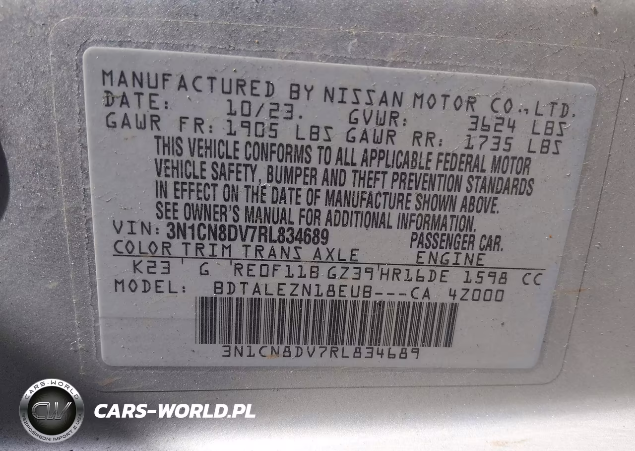 2024 Nissan Versa 1.6 S VIN:3N1CN8DV7RL834689 - 9