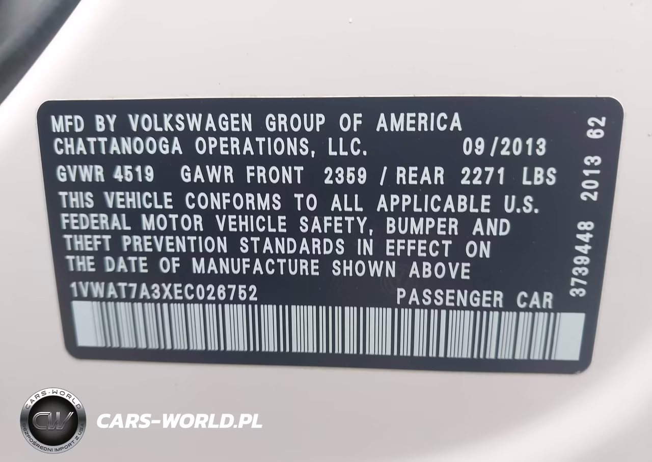 2014 Volkswagen Passat 1.8T Wolfsburg Edition VIN:1VWAT7A3XEC026752 - 9