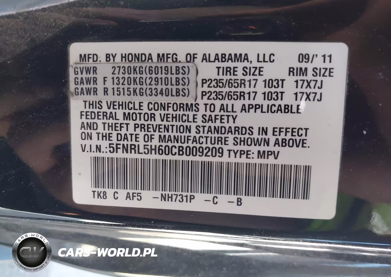 2012 Honda Odyssey Ex-L VIN:5FNRL5H60CB009209 - 9