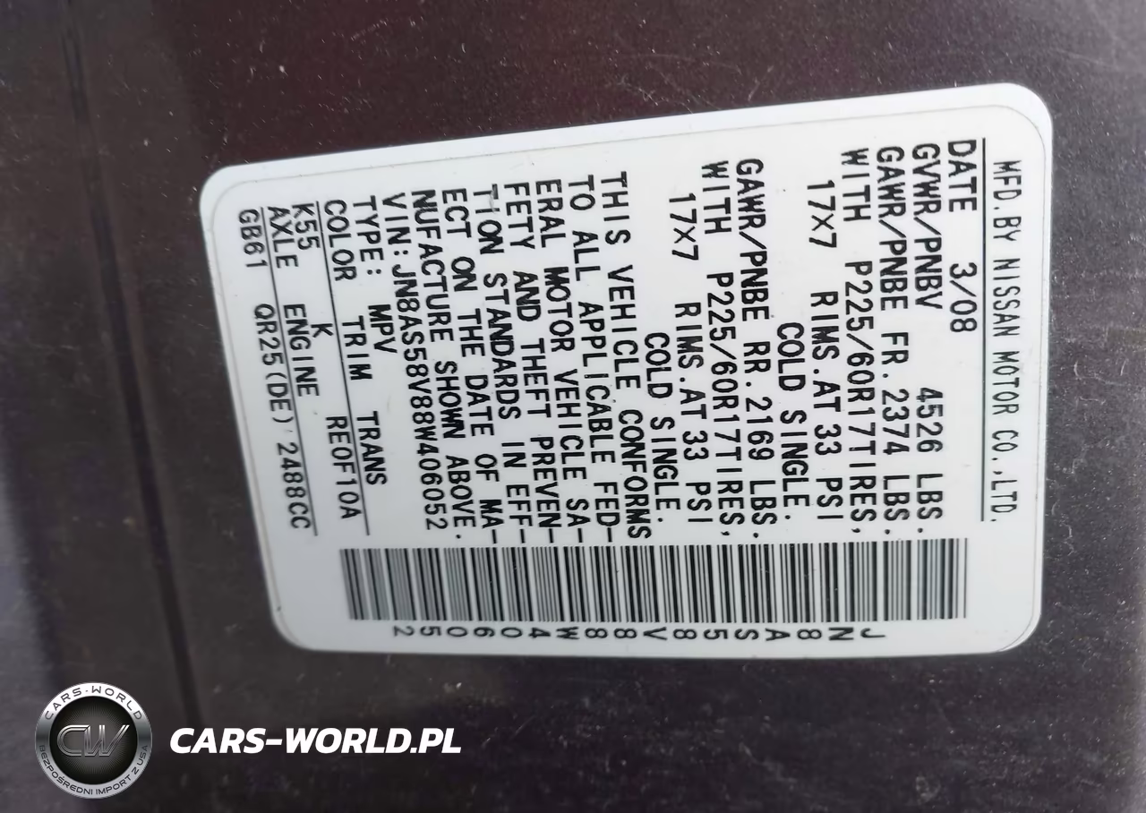 2008 Nissan Rogue Sl VIN:JN8AS58V88W406052 - 9