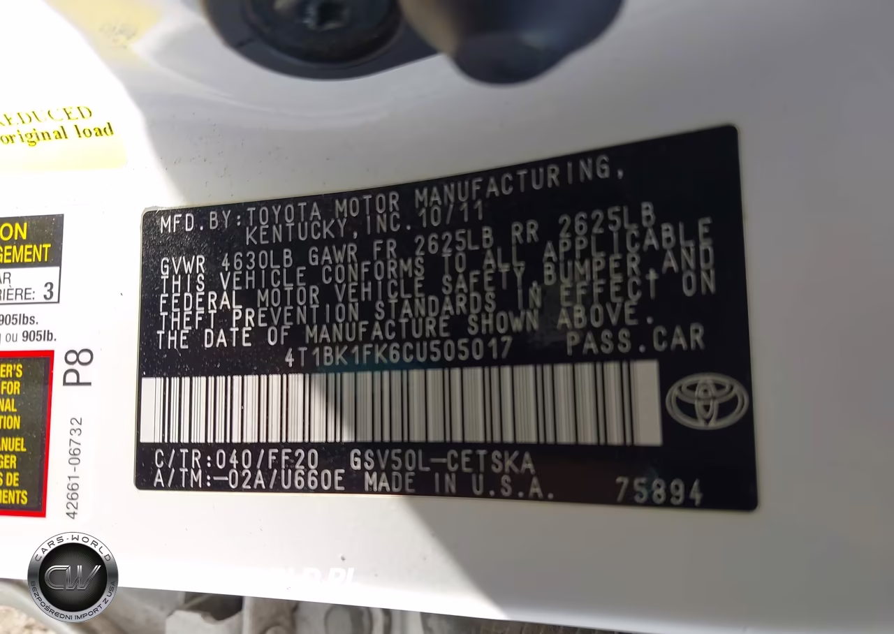 2012 Toyota Camry Se V6 VIN:4T1BK1FK6CU505017 - 9