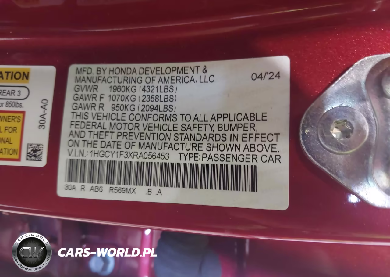 2024 Honda Accord Ex VIN:1HGCY1F3XRA056453 - 9