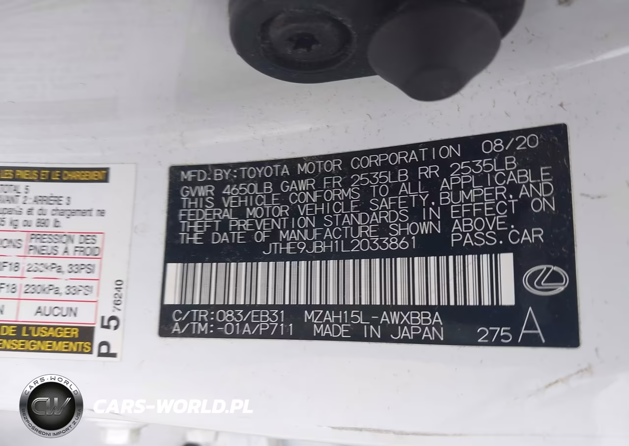 2020 Lexus Ux 250H F Sport VIN:JTHE9JBH1L2033861 - 9