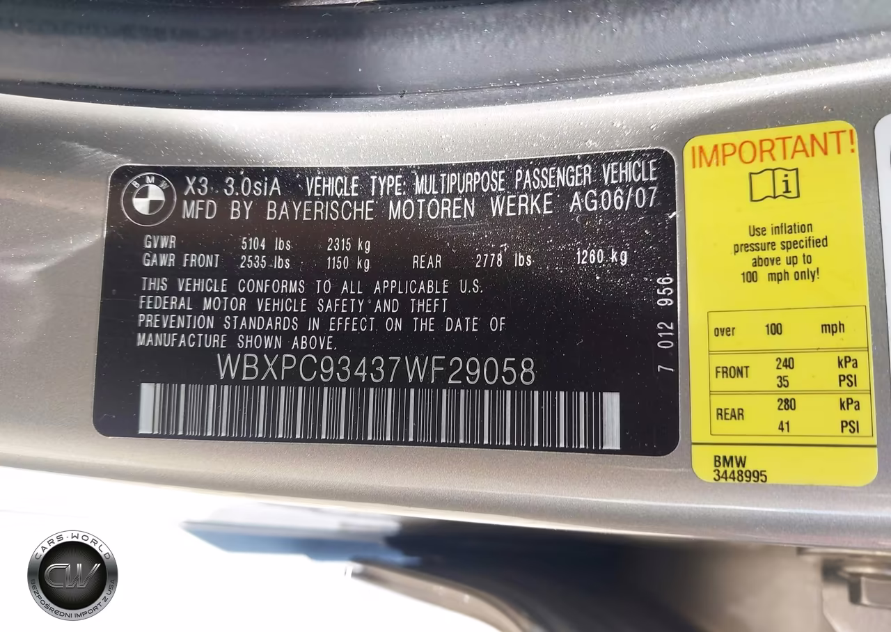 2007 BMW X3 3.0Si VIN:WBXPC93437WF29058 - 9