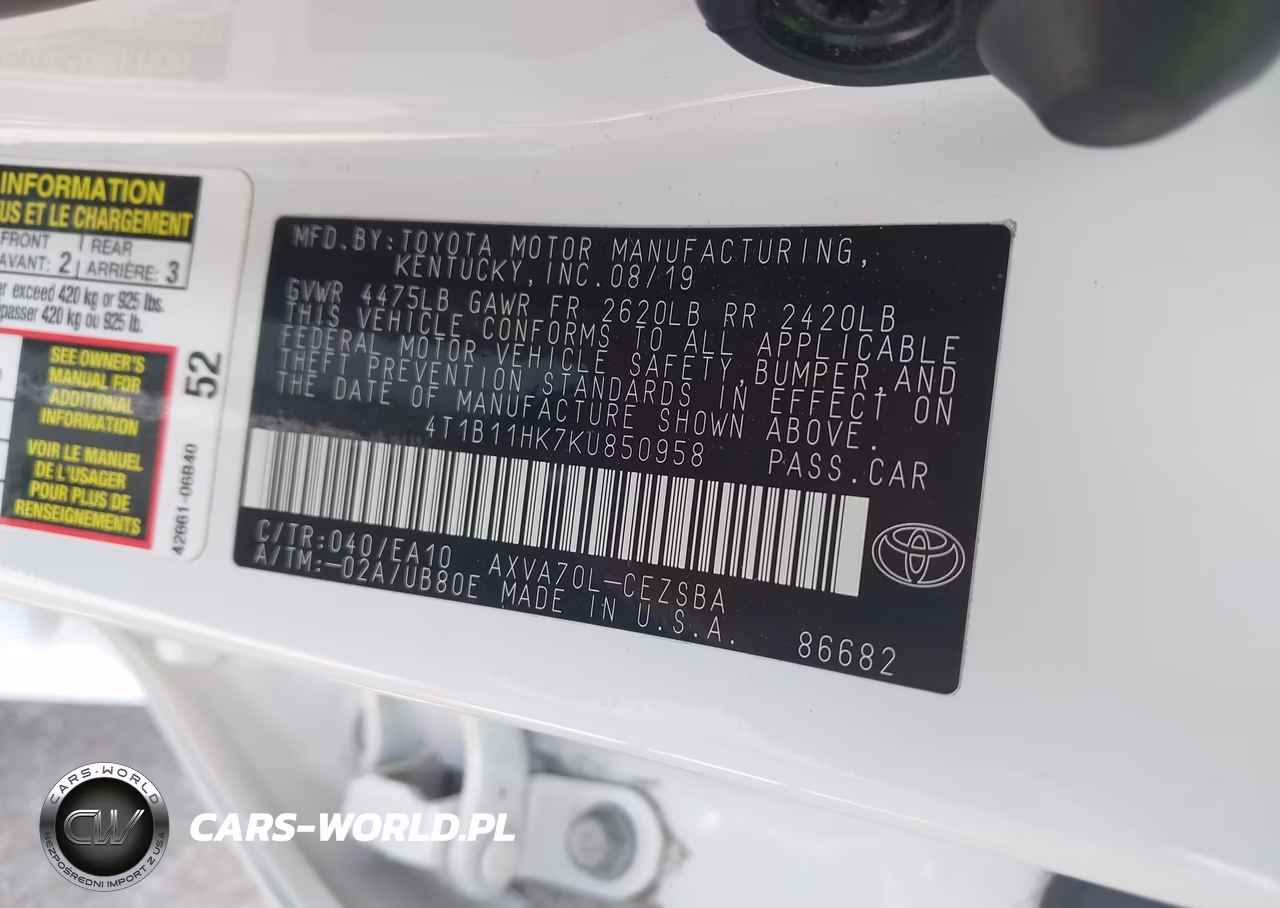 2019 Toyota Camry Se VIN:4T1B11HK7KU850958 - 9