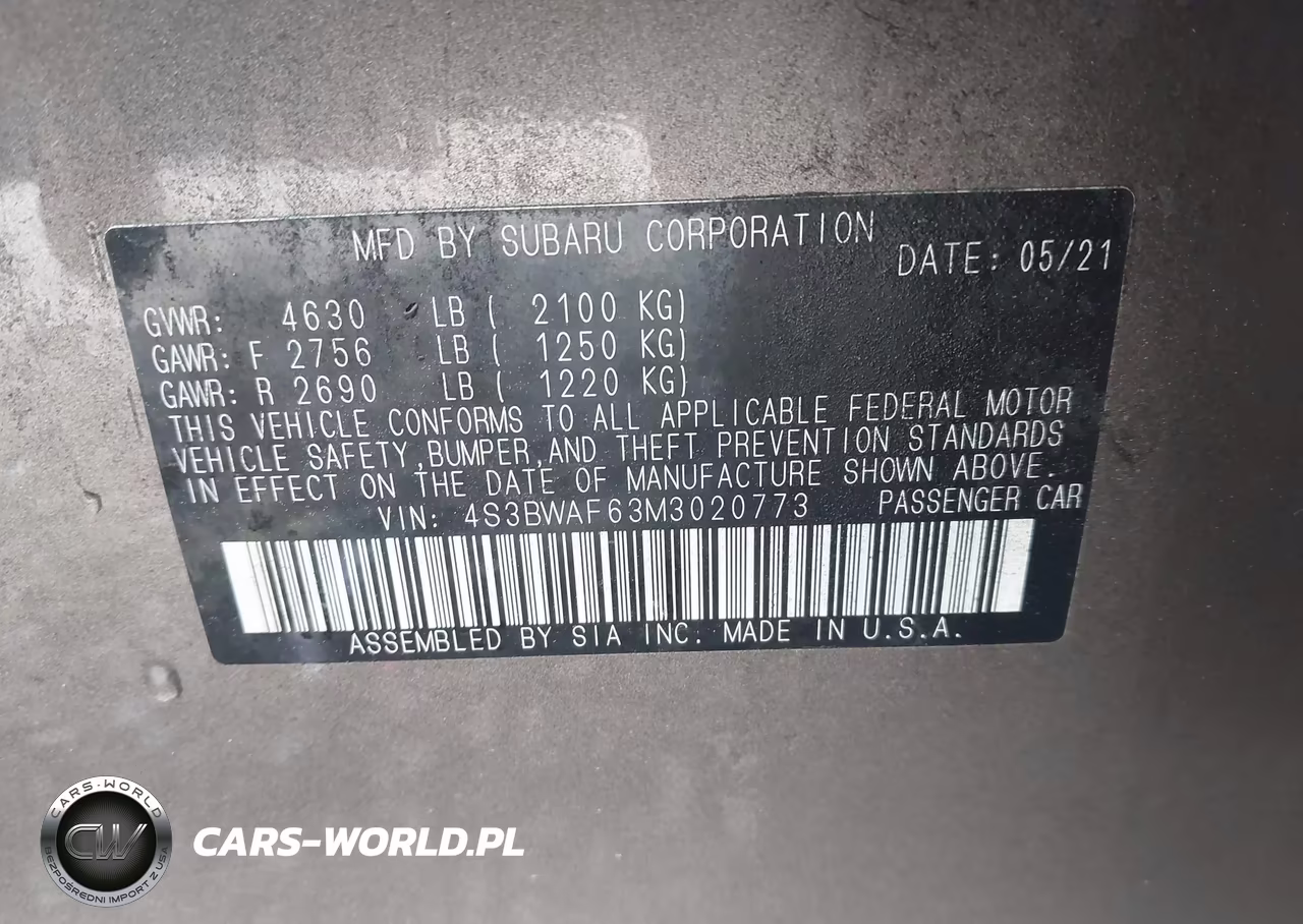 2021 Subaru Legacy Premium VIN:4S3BWAF63M3020773 - 9