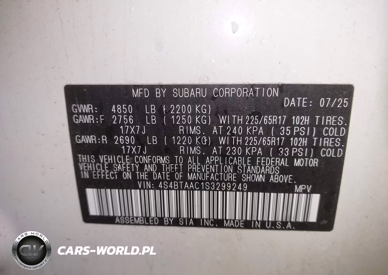 2025 Subaru Outback VIN:4S4BTAAC1S3299249 - 9