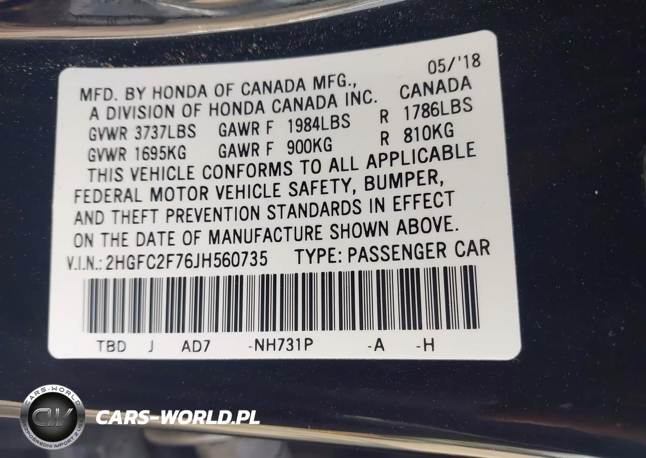 2018 Honda Civic Ex VIN:2HGFC2F76JH560735 - 9