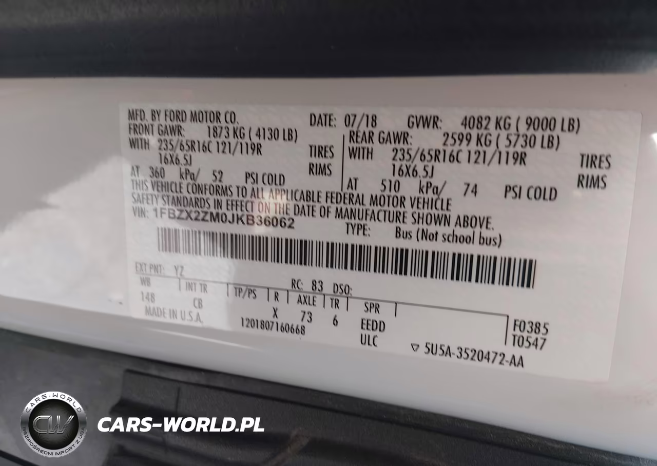 2018 Ford Transit-350 Xl VIN:1FBZX2ZM0JKB36062 - 9