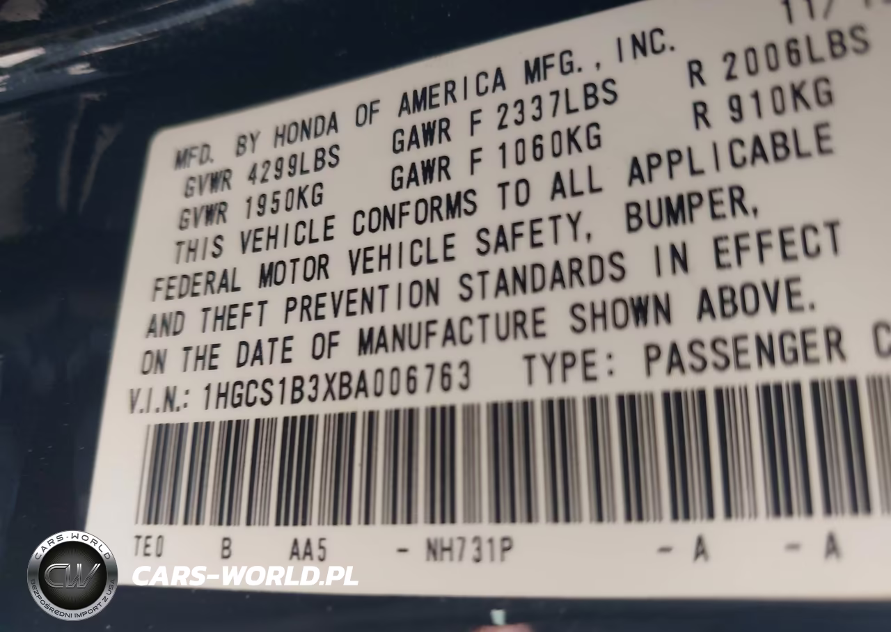 2011 Honda Accord 2.4 Lx-S VIN:1HGCS1B3XBA006763 - 9