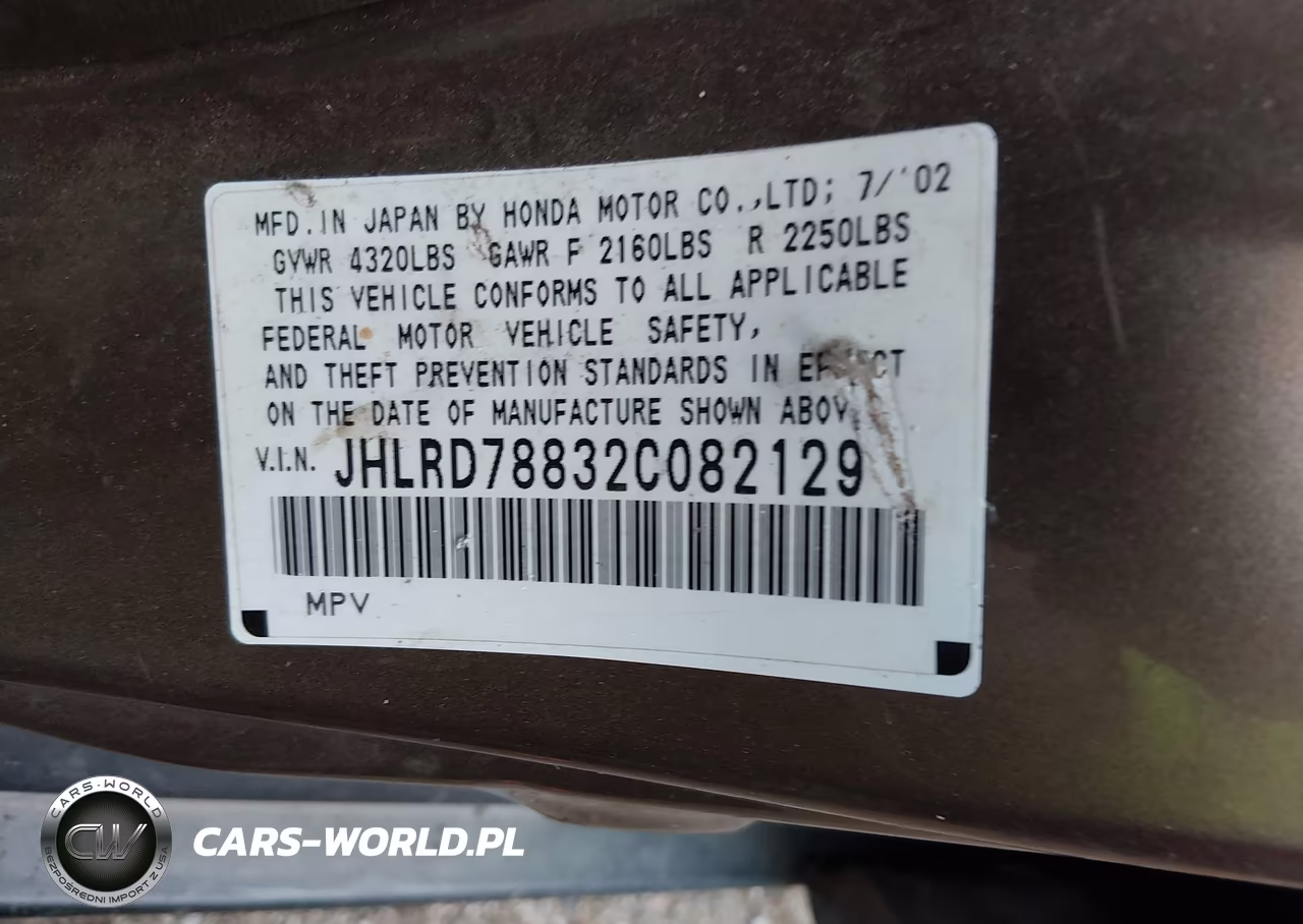 2002 Honda Cr-V Ex VIN:JHLRD78832C082129 - 9