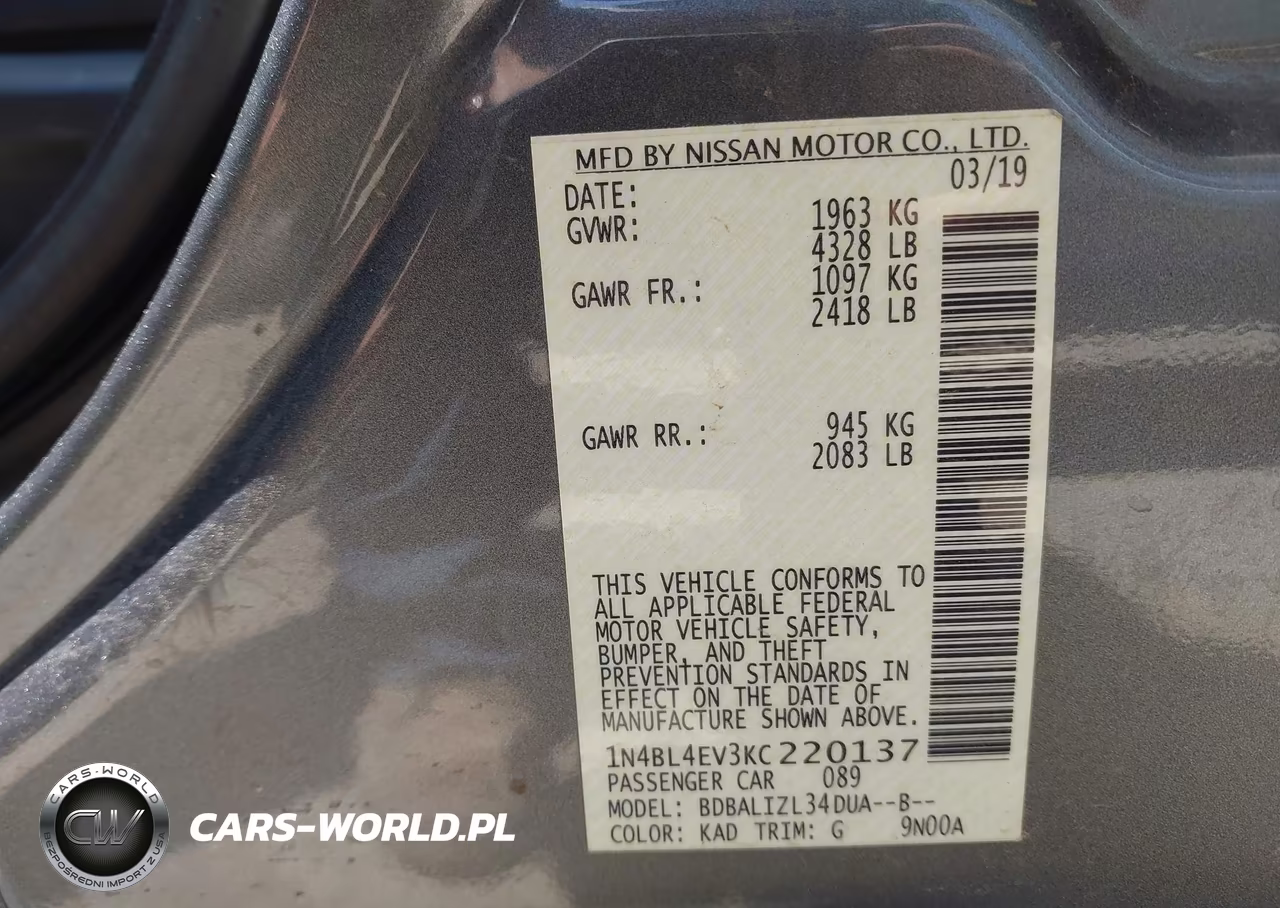 2019 Nissan Altima 2.5 Sl VIN:1N4BL4EV3KC220137 - 9