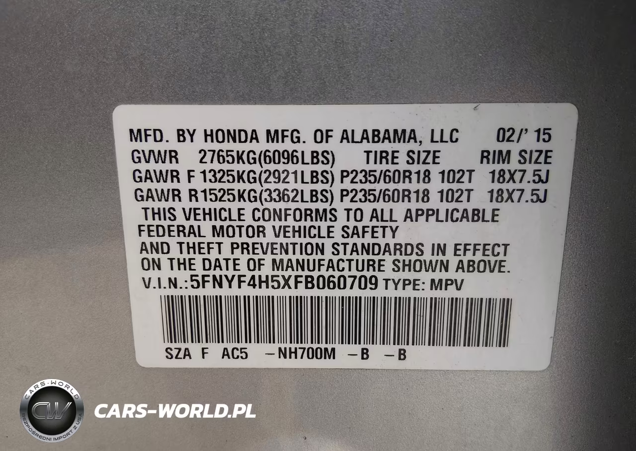 2015 Honda Pilot Ex-L VIN:5FNYF4H5XFB060709 - 9