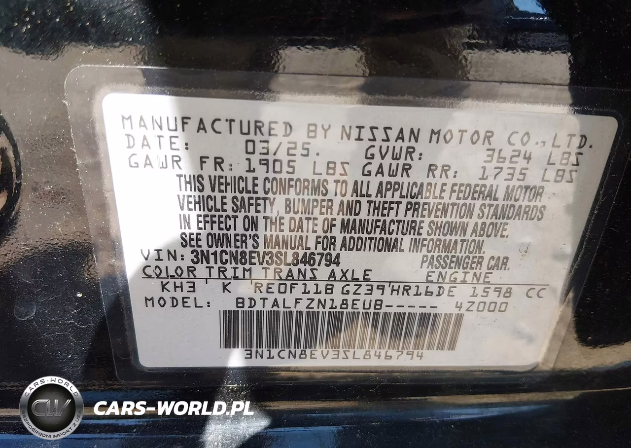2025 Nissan Versa 1.6 Sv VIN:3N1CN8EV3SL846794 - 9