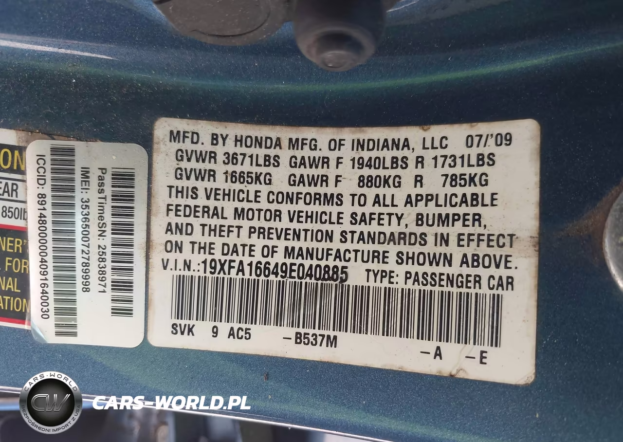 2009 Honda Civic Lx-S VIN:19XFA16649E040885 - 9