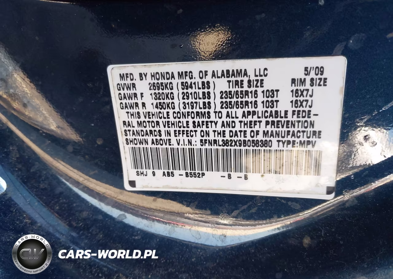 2009 Honda Odyssey Lx VIN:5FNRL382X9B058380 - 9