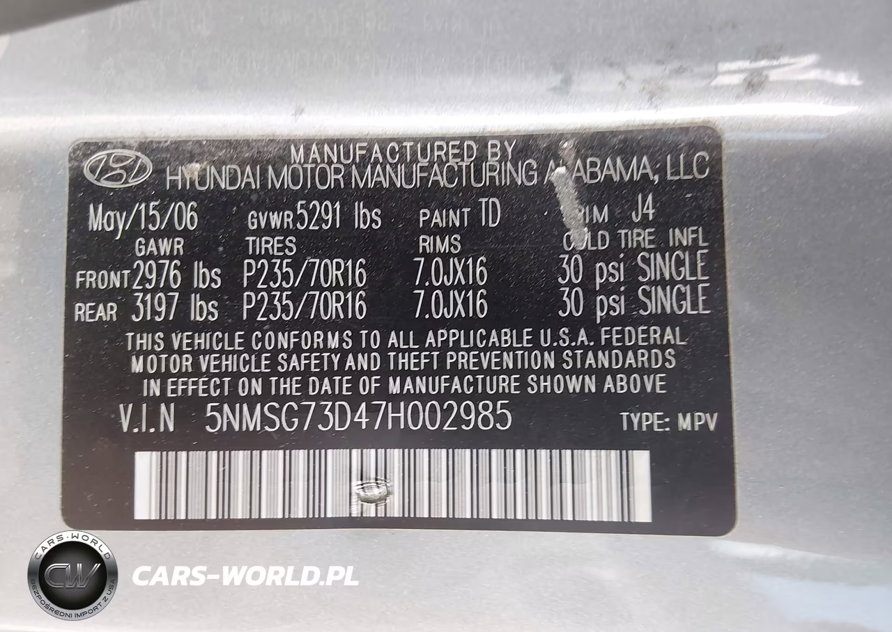 2007 Hyundai Santa Fe Gls VIN:5NMSG73D47H002985 - 9