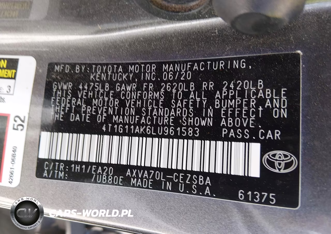 2020 Toyota Camry Se VIN:4T1G11AK6LU961583 - 9