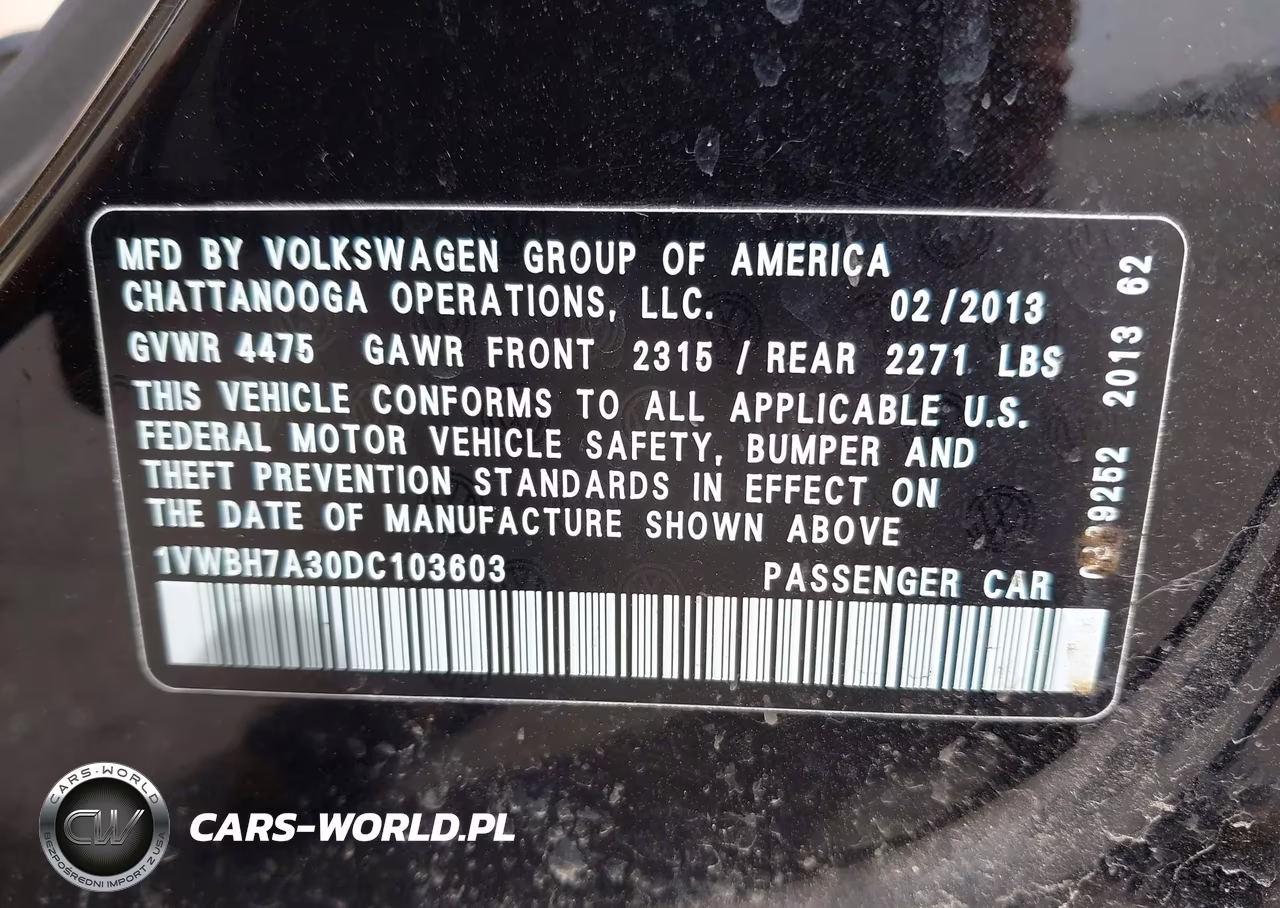 2013 Volkswagen Passat 2.5L Se VIN:1VWBH7A30DC103603 - 9
