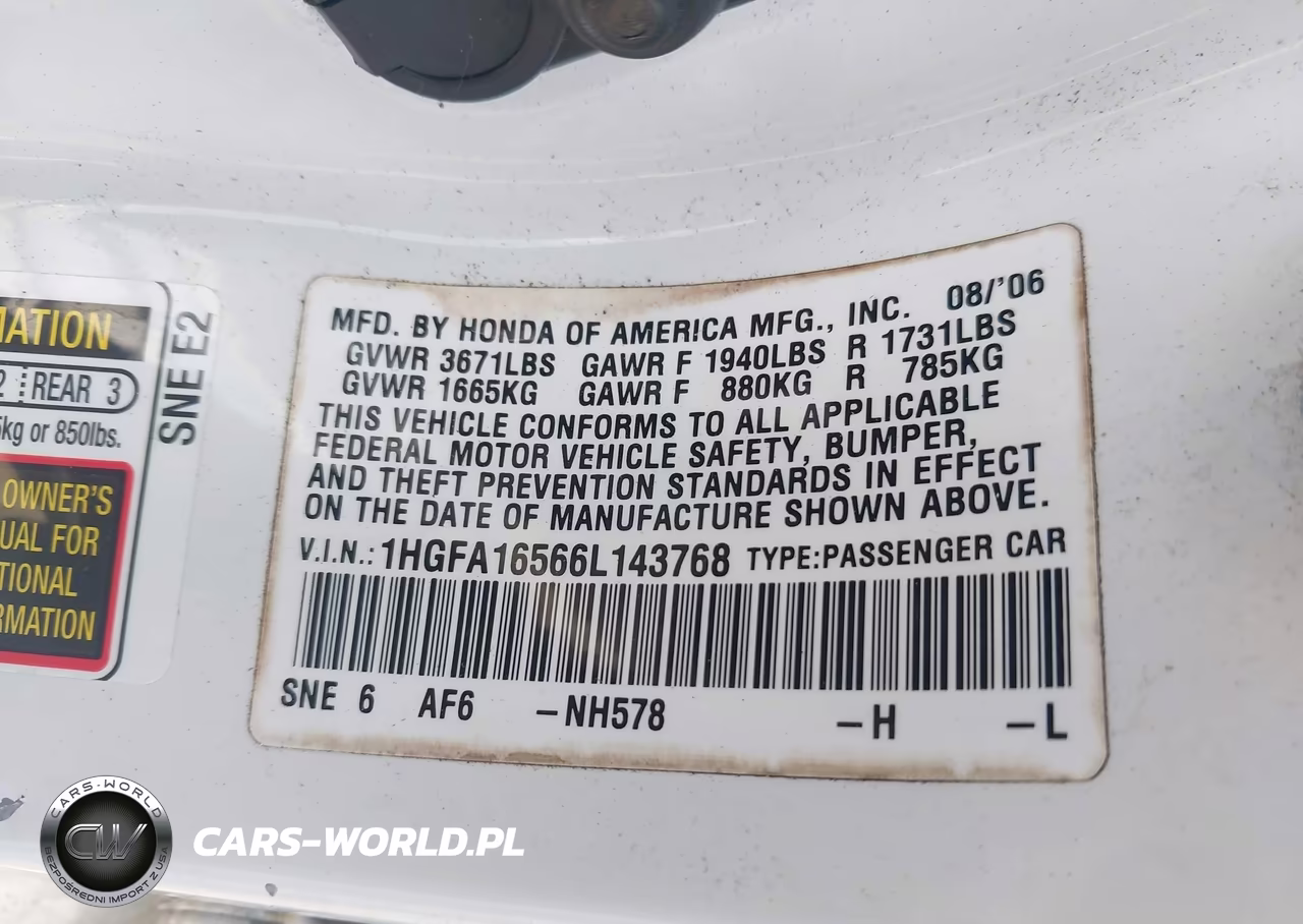 2006 Honda Civic Lx VIN:1HGFA16566L143768 - 9