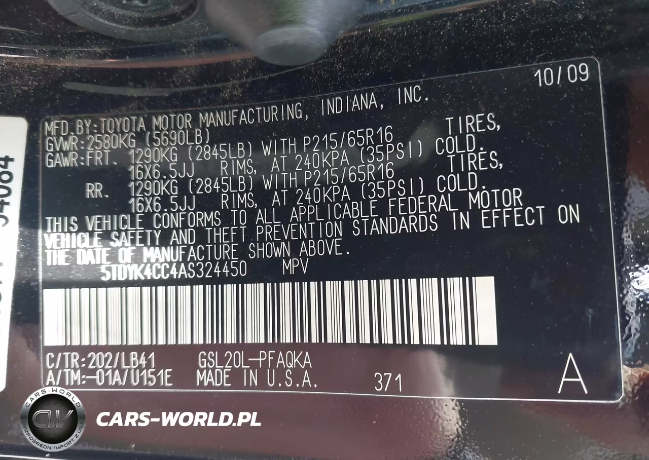 2010 Toyota Sienna Xle VIN:5TDYK4CC4AS324450 - 9