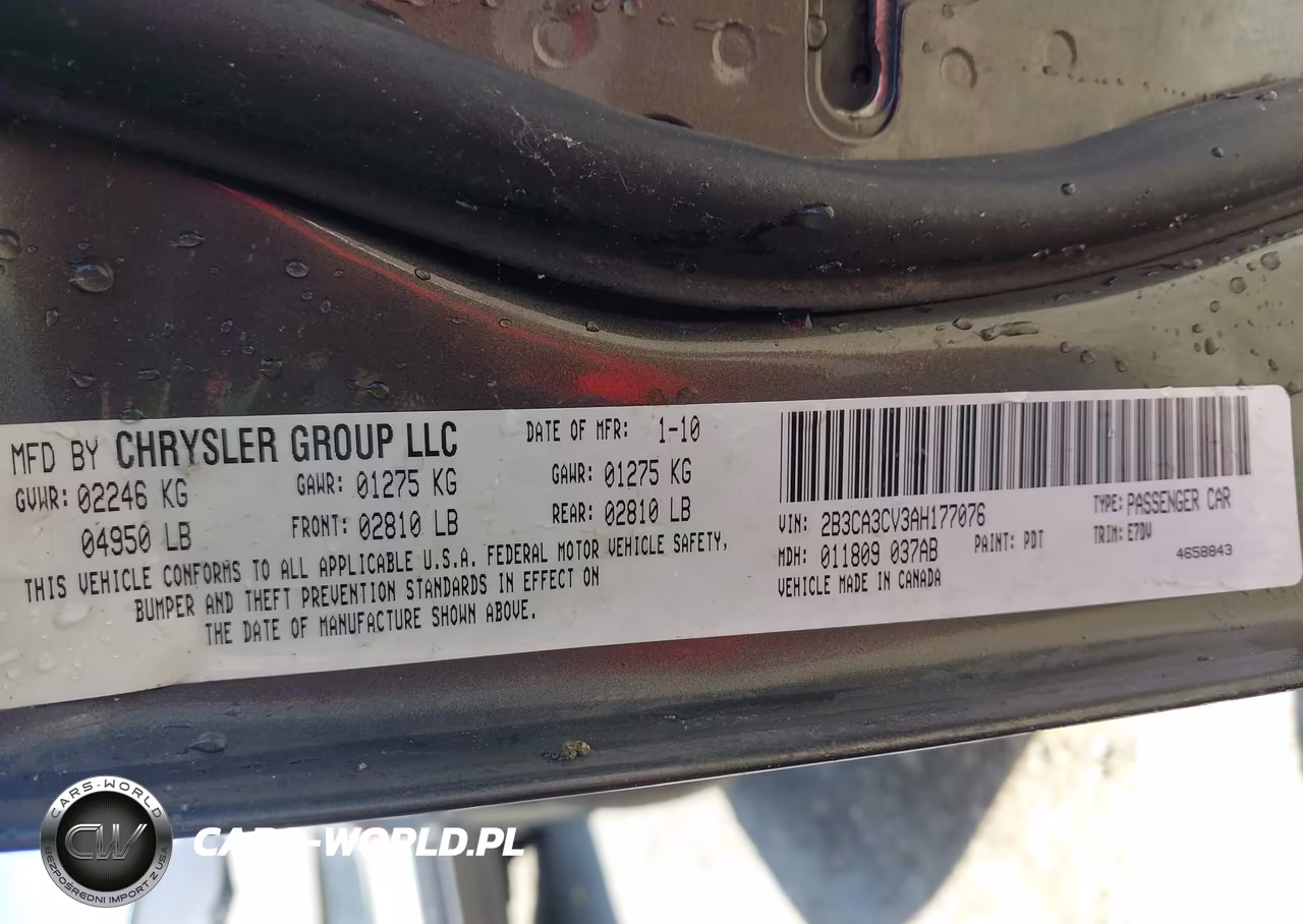 2010 Dodge Charger Sxt VIN:2B3CA3CV3AH177076 - 9