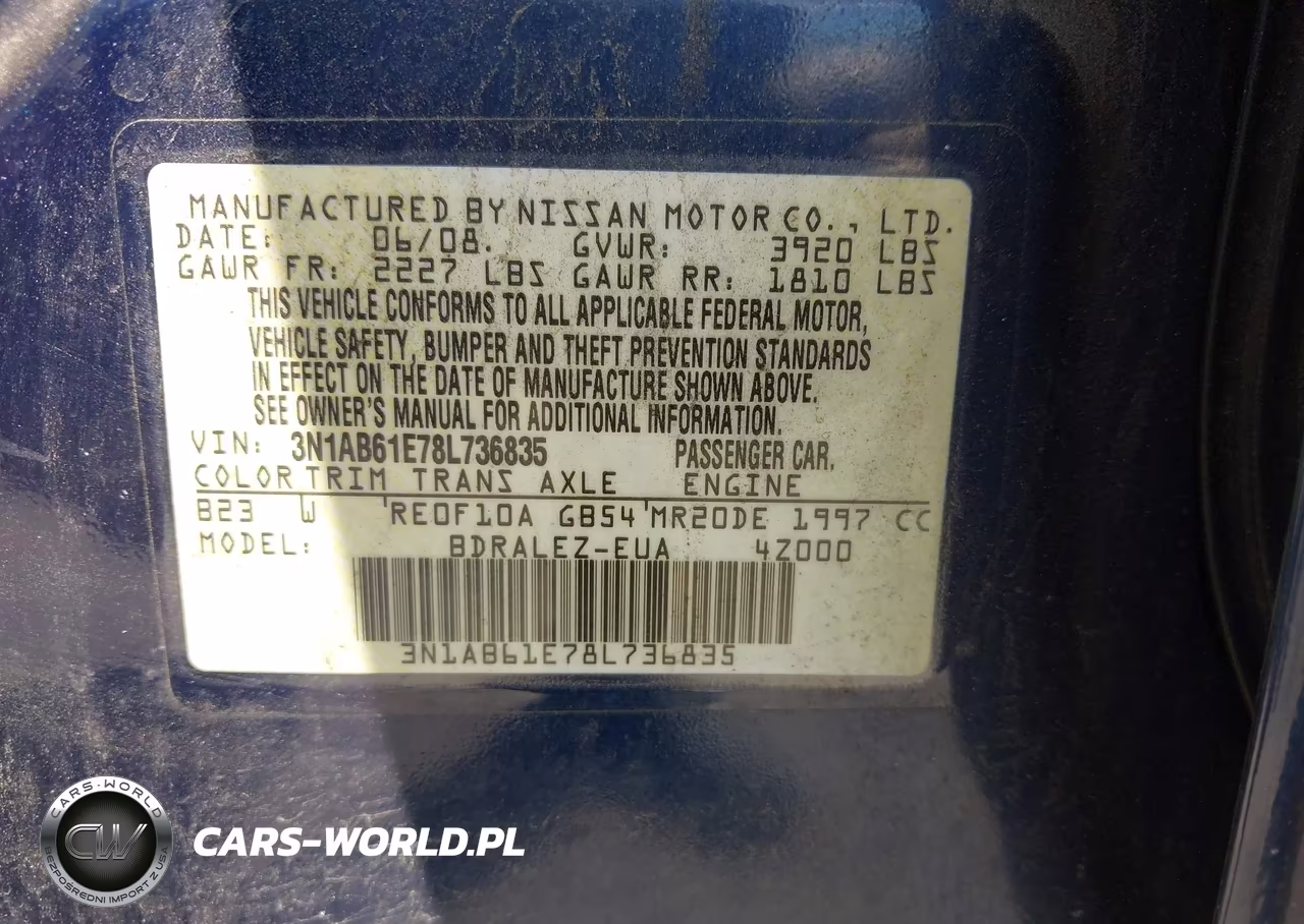 2008 Nissan Sentra 2.0S VIN:3N1AB61E78L736835 - 9