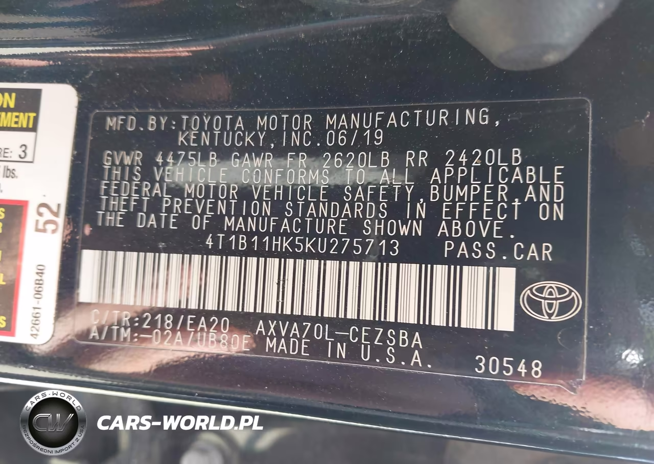 2019 Toyota Camry Se VIN:4T1B11HK5KU275713 - 9