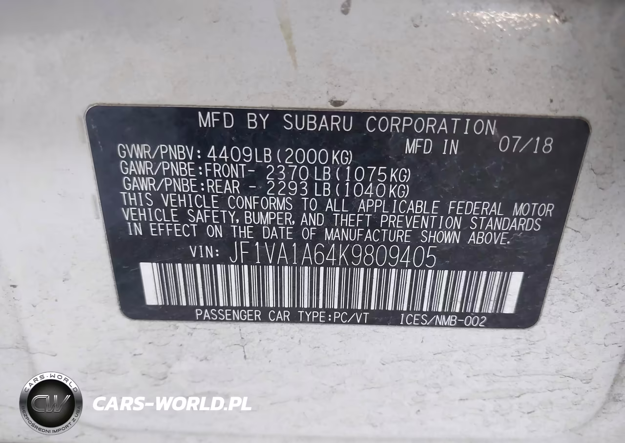2019 Subaru Wrx VIN:JF1VA1A64K9809405 - 9