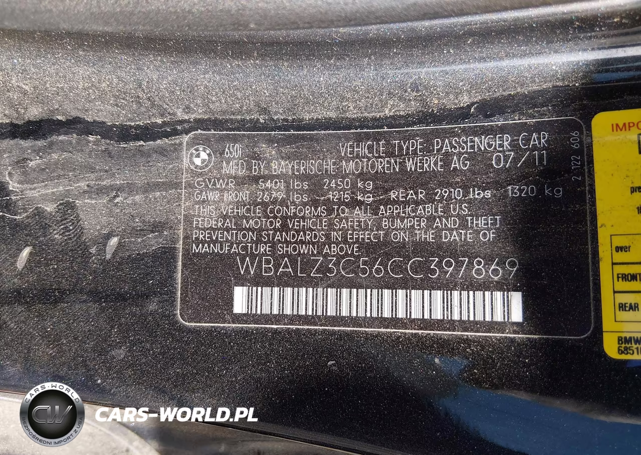 2012 BMW 650I VIN:WBALZ3C56CC397869 - 9