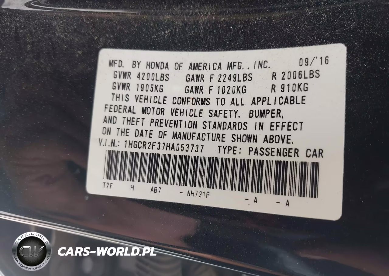 2017 Honda Accord Lx VIN:1HGCR2F37HA053737 - 9