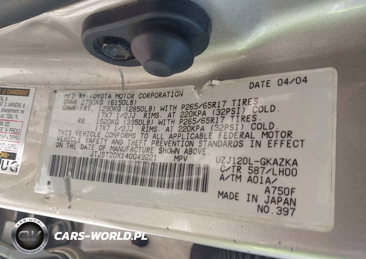 2004 Lexus Gx 470 VIN:JTJBT20X140049221 - 9