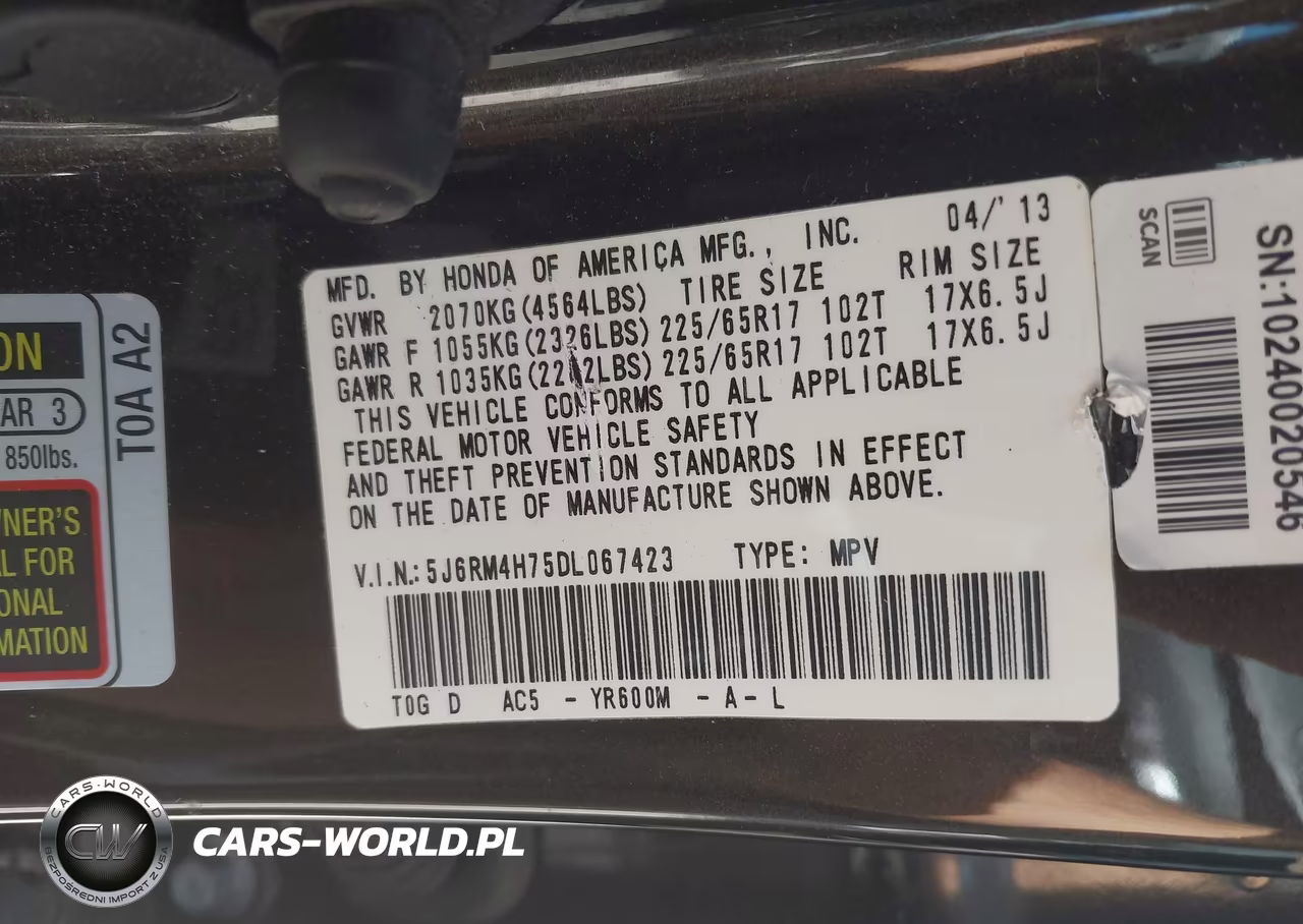 2013 Honda Cr-V Ex-L VIN:5J6RM4H75DL067423 - 9
