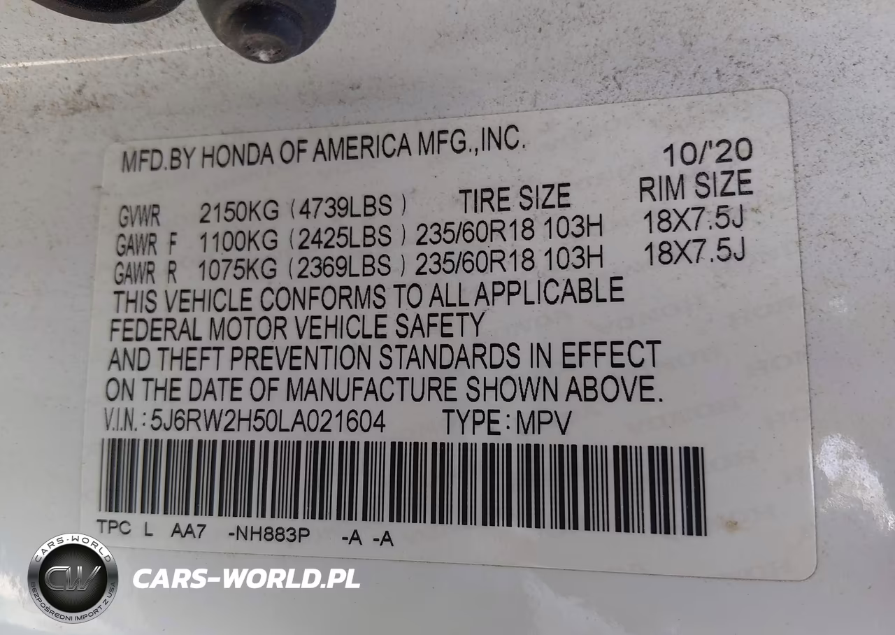2020 Honda Cr-V Awd Ex VIN:5J6RW2H50LA021604 - 9