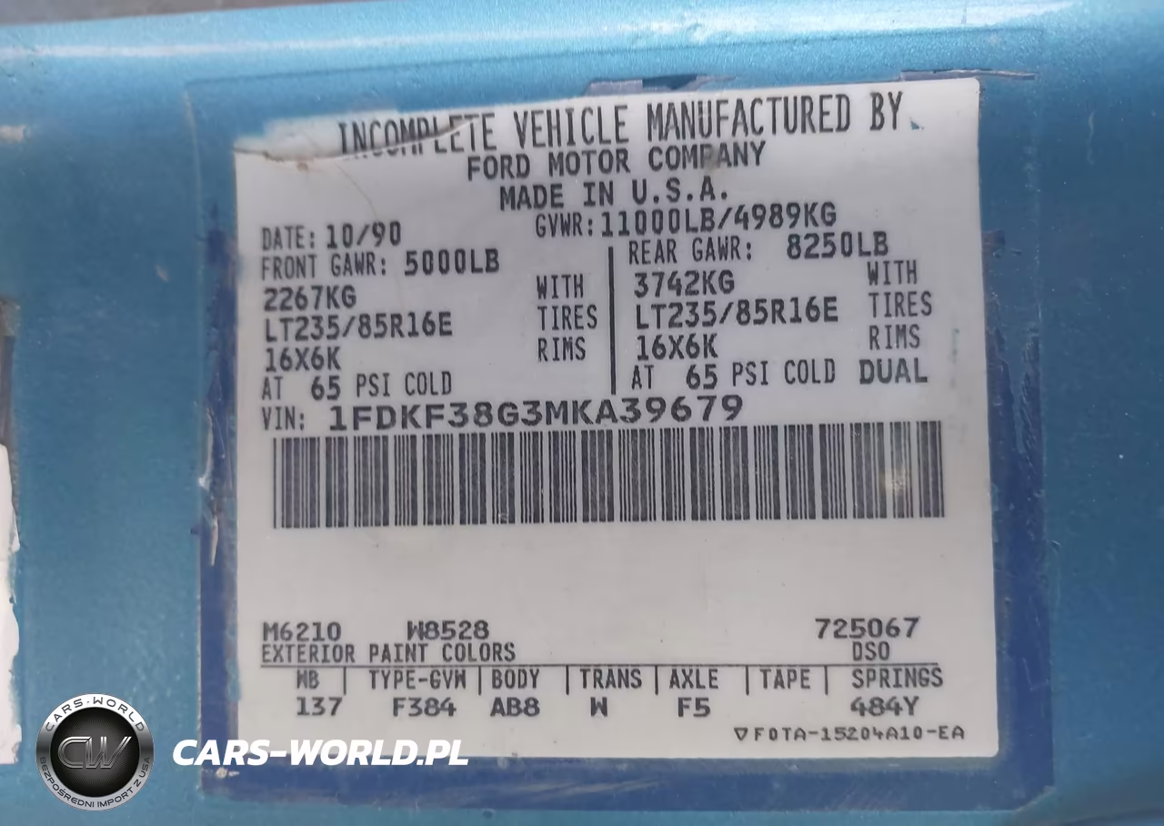 1991 Ford F350 VIN:1FDKF38G3MKA39679 - 8