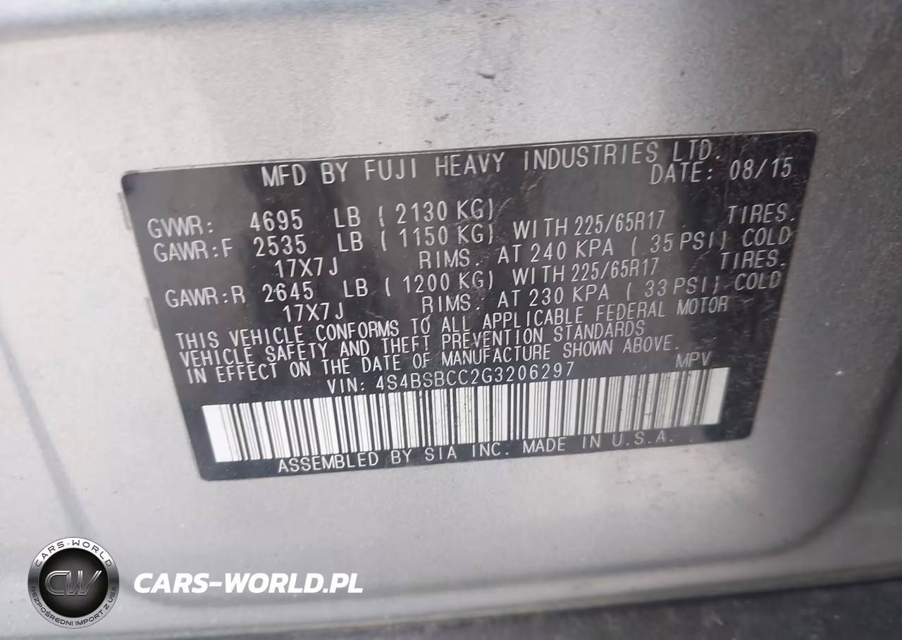 2016 Subaru Outback 2.5I Premium VIN:4S4BSBCC2G3206297 - 9