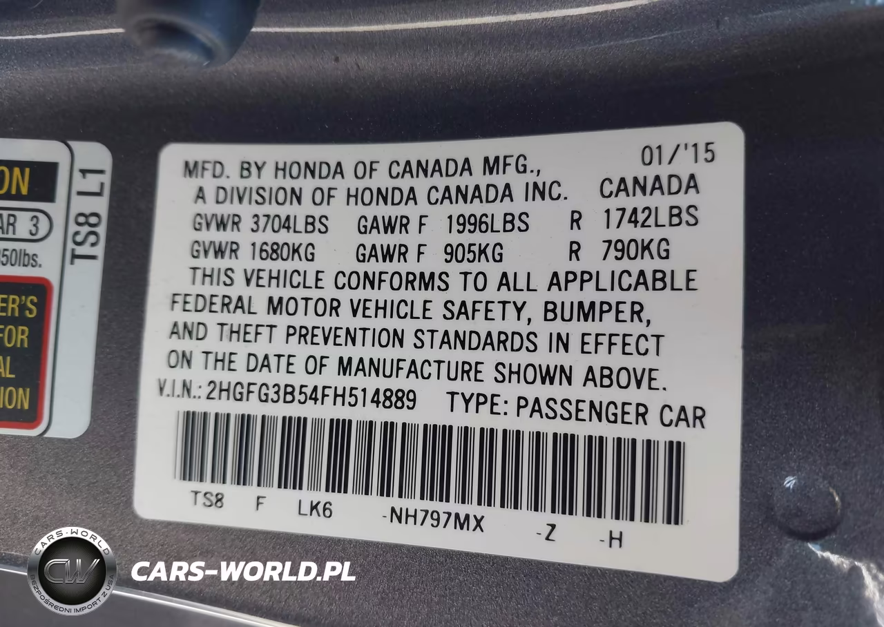 2015 Honda Civic Lx VIN:2HGFG3B54FH514889 - 9
