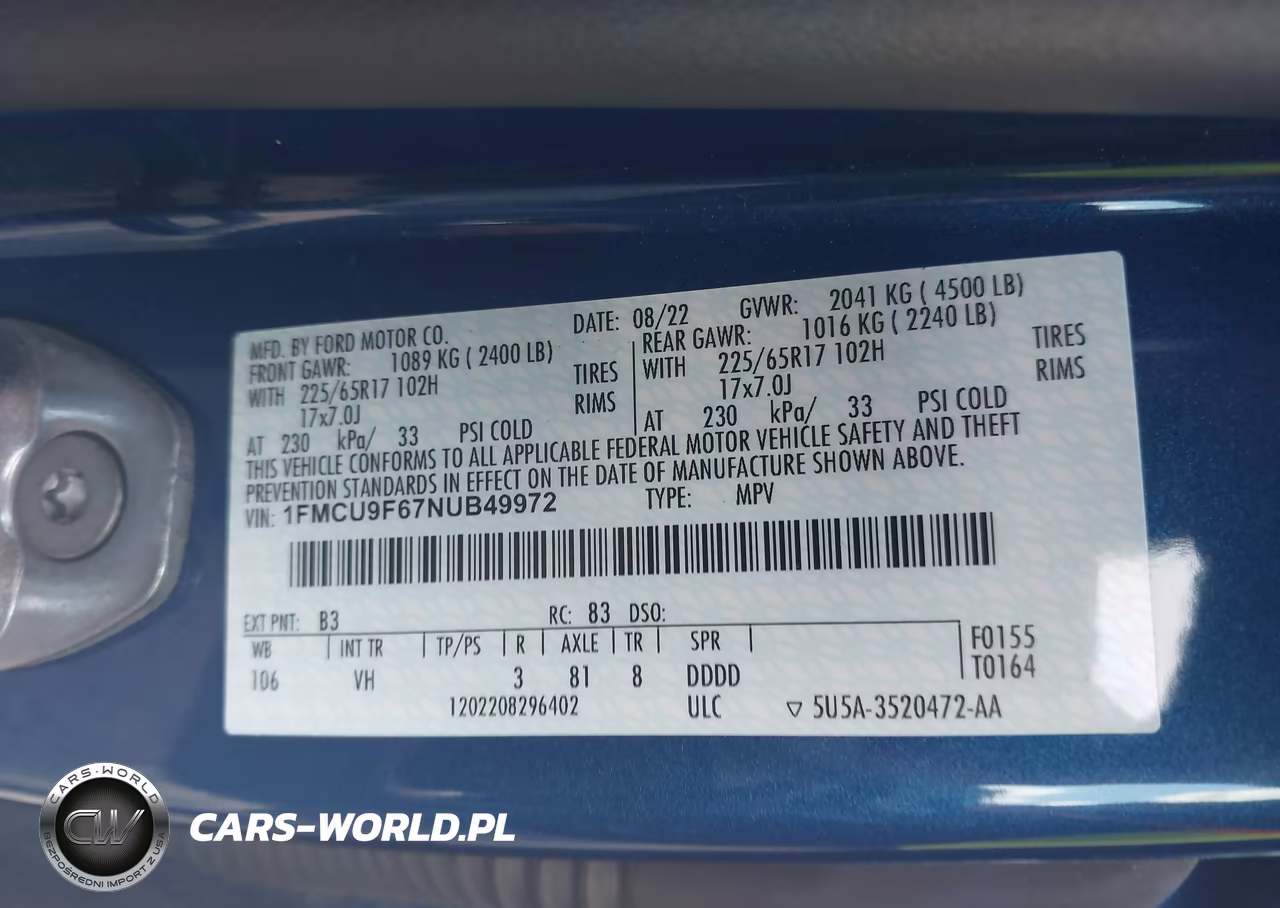 2022 Ford Escape S VIN:1FMCU9F67NUB49972 - 9