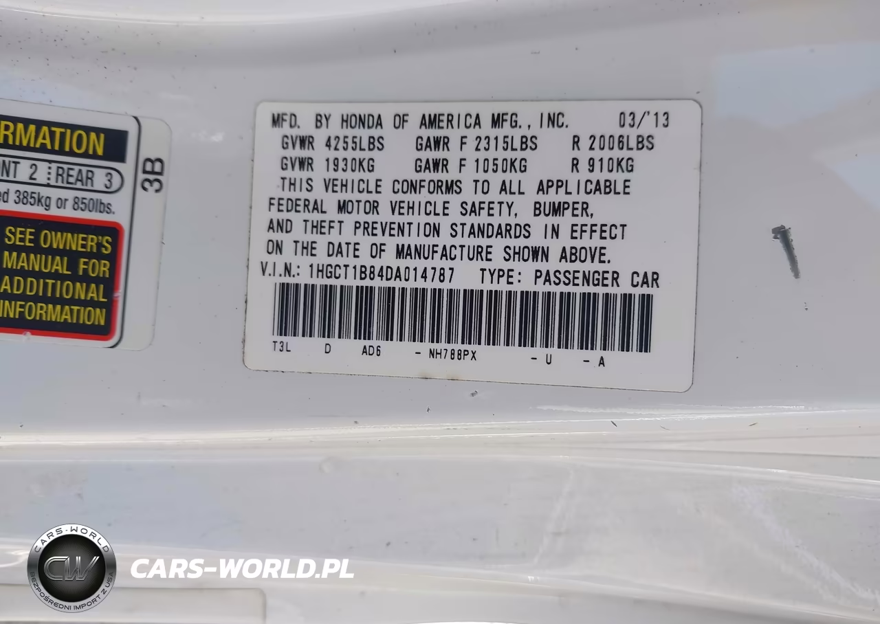 2013 Honda Accord Ex-L VIN:1HGCT1B84DA014787 - 9