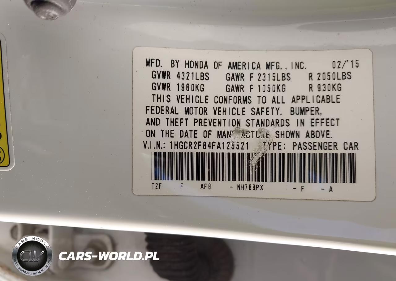 2015 Honda Accord Ex-L VIN:1HGCR2F84FA125521 - 9