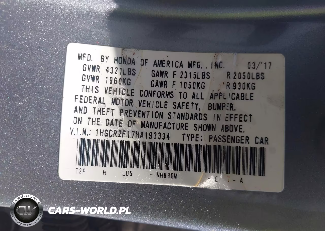 2017 Honda Accord Sport Se VIN:1HGCR2F17HA193334 - 9