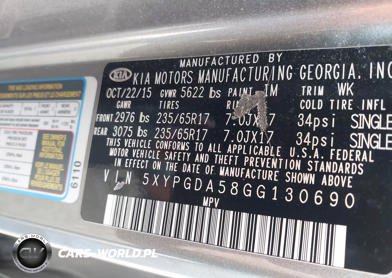 2016 Kia Sorento 3.3L Lx VIN:5XYPGDA58GG130690 - 9